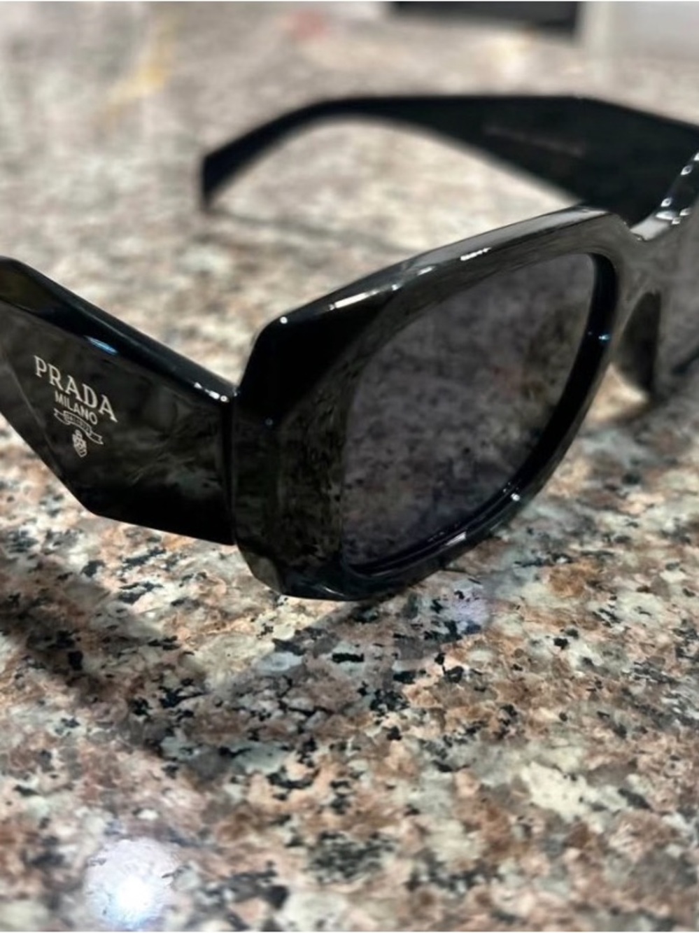 Prada Black Marble Acetate Oversized Women's Sunglasses